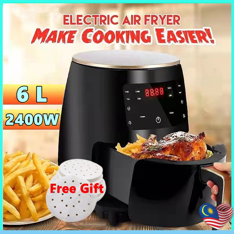 🔥READY STOCK🔥Air Fryer 6L LED Digital Touchscreen 2400W Automatic  Oil Free Kitchen Aid Healthy Cooker 空气炸锅