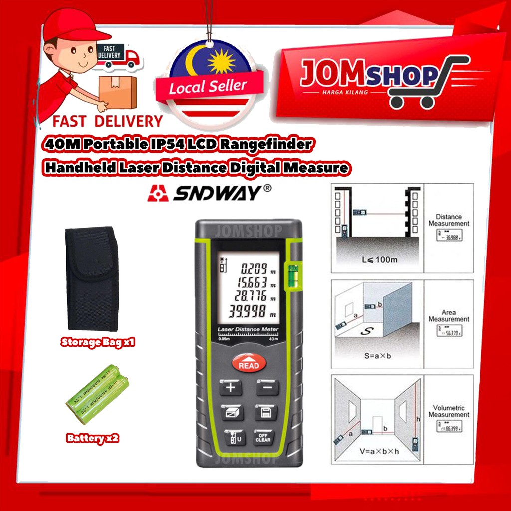 40M Digital Handheld Laser Distance Meter IP54 Portable LCD Rangefinder Distance Measure