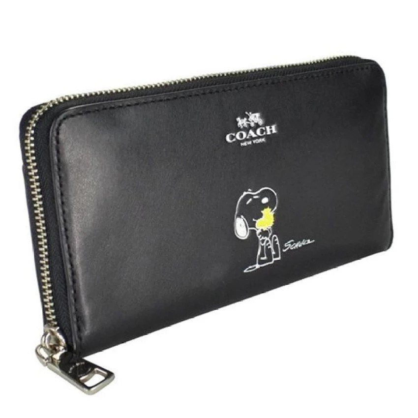 Coach X F53773 [NWT] Peanuts Snoopy Accordion Zip Black Calfskin Wallet |  Shopee Malaysia