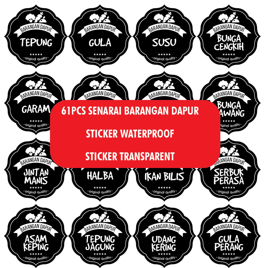 61 PCS WATERPROOF BLACK STICKER KITCHEN STICKER DAPUR 