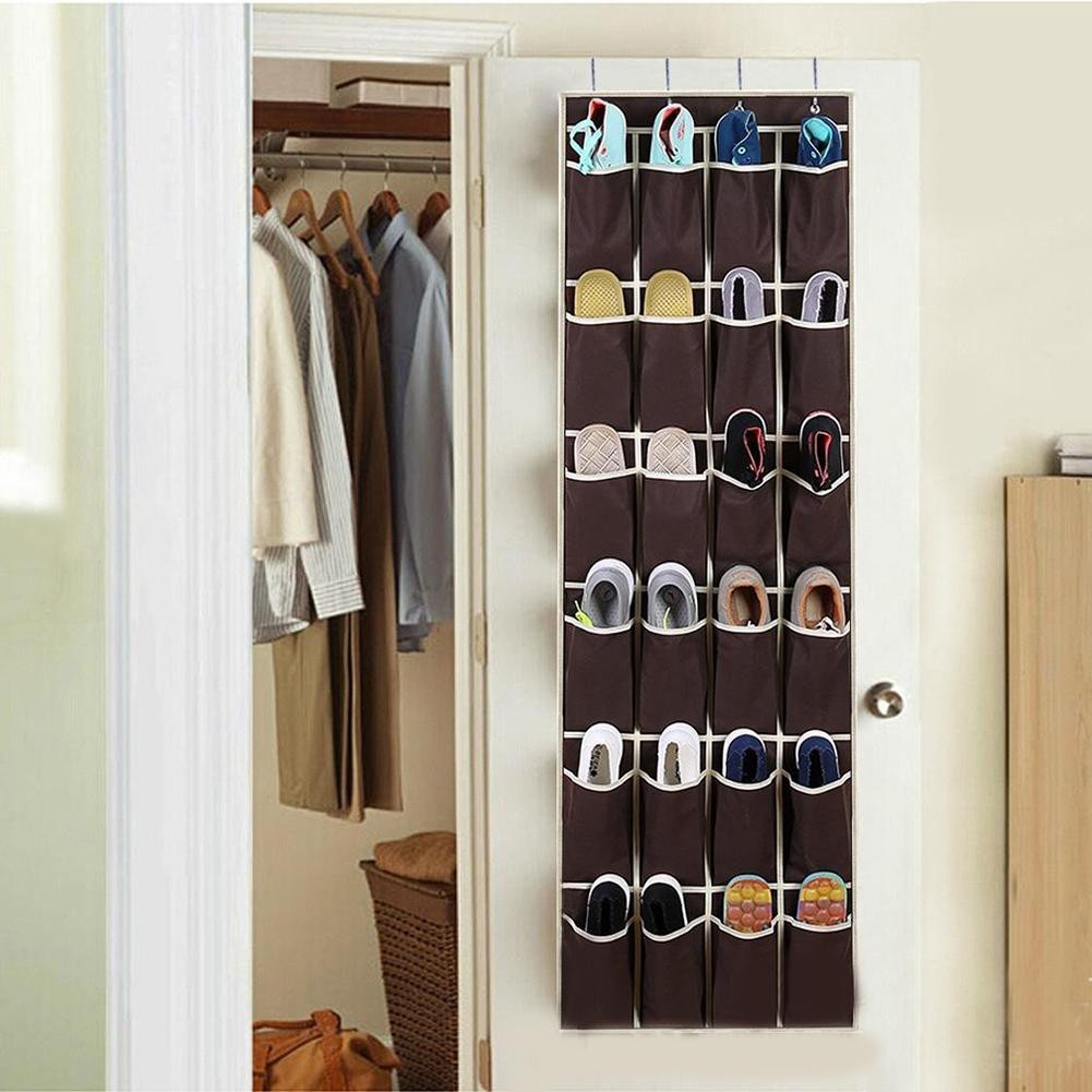 24 Pockets Non Woven Over The Door Closet Hanging Shoe Rack Holder Organizer