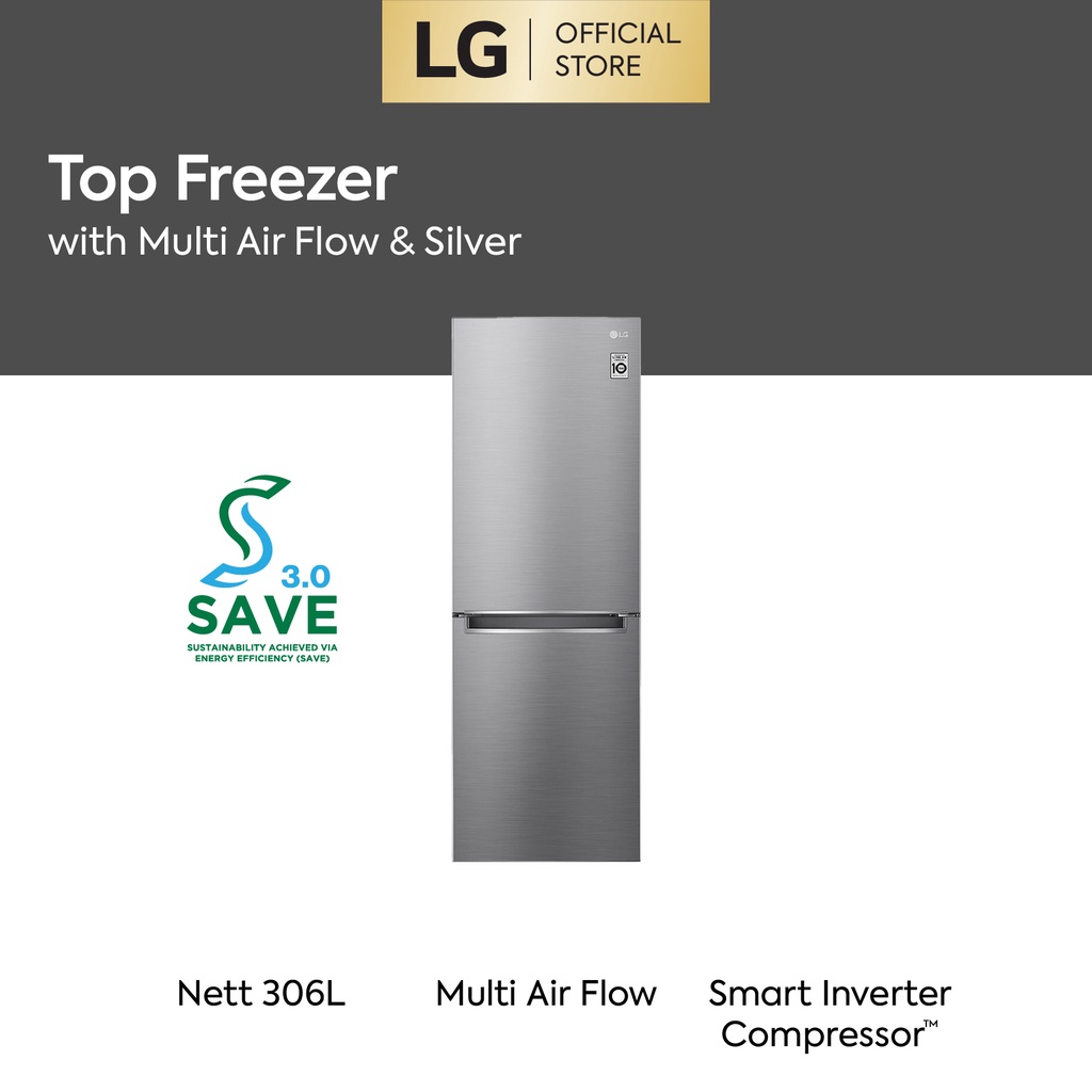 LG 335L Bottom Freezer Refrigerator GCB369NLRM with Smart Inverter