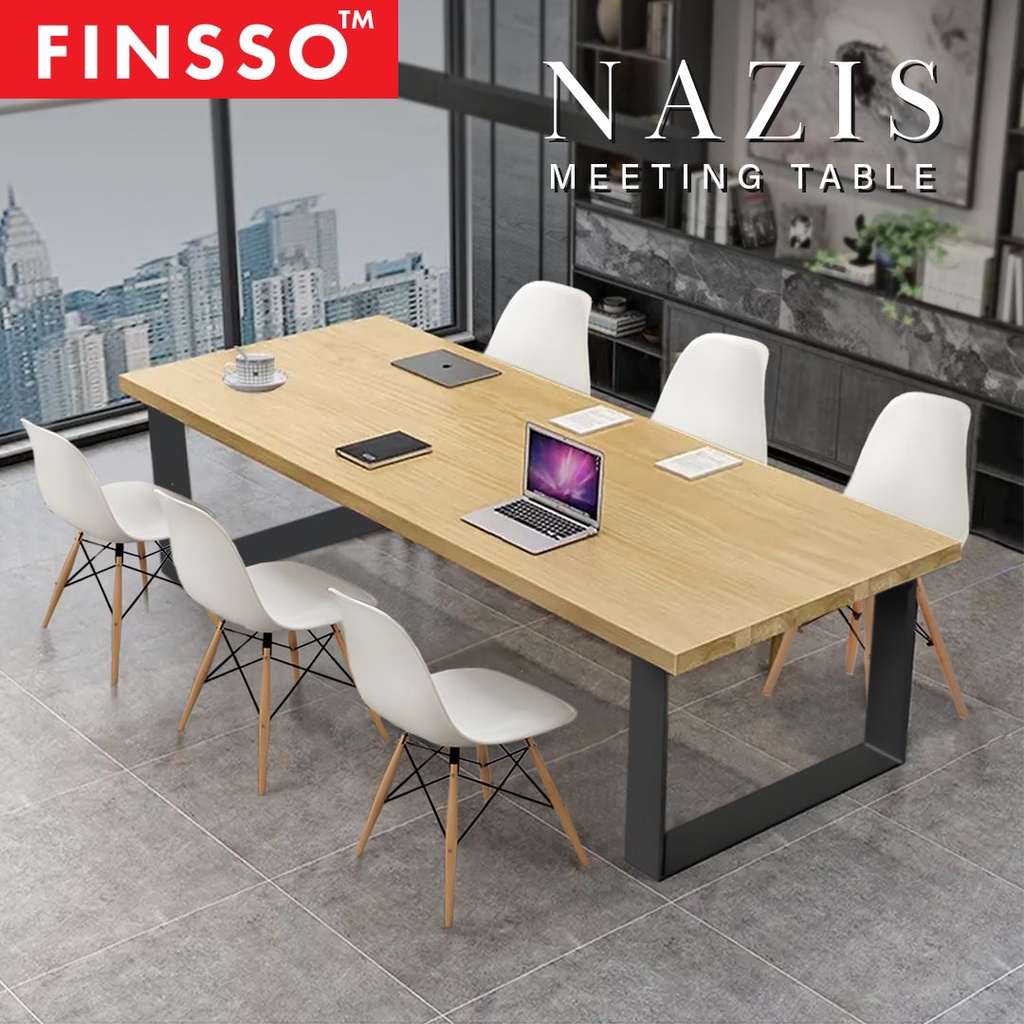 FINSSO: Nazis Solid Rubber Wood Meeting Table Set With 6 Eames Chairs