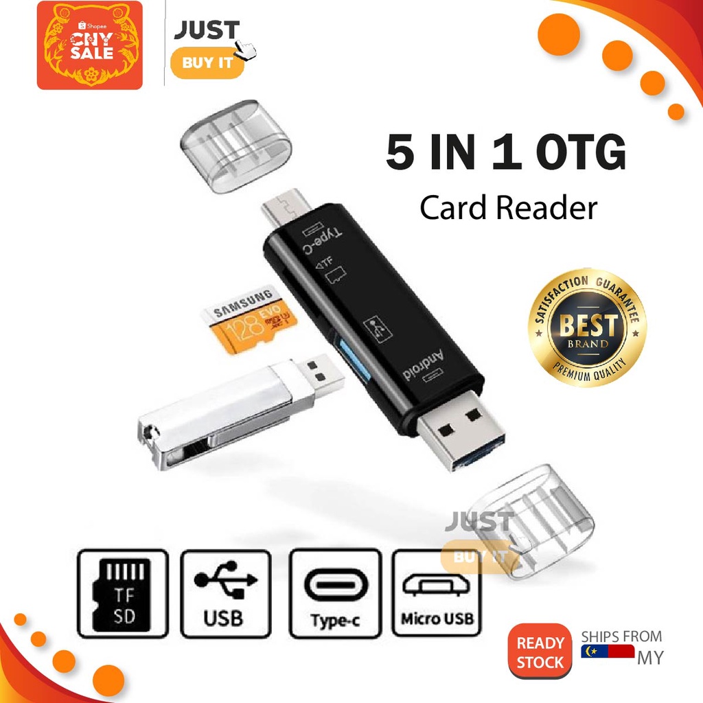 5 in 1 USB OTG Type C USB Micro USB SD TF Memory Card OTG Reader