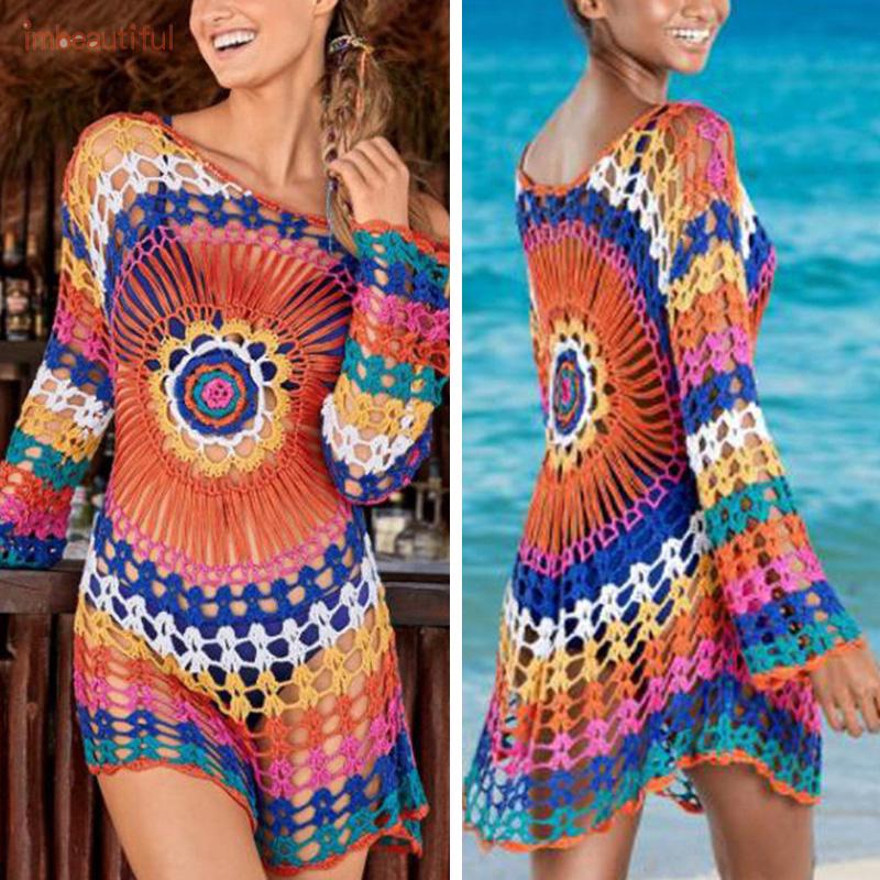 Crochet Blouse Tops Shirt Womens Bathing Suit Summer Long Sleeve Stylish