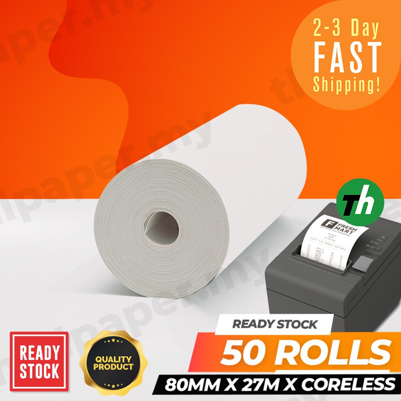 Rm130 Price Per Roll 80mm X 27m X Coreless 50 Rollboxthermal Receipt Paper Rollresit Paper 6387