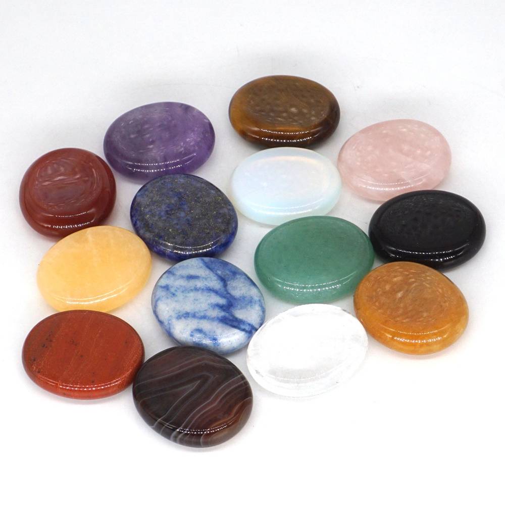 Wholesale Oval Palm Pocket Worry Stone DIY Pendant Jewelry decor Materials flat crystal Natural Healing Thumb Massage Spiritual Meditation no hole 1pc