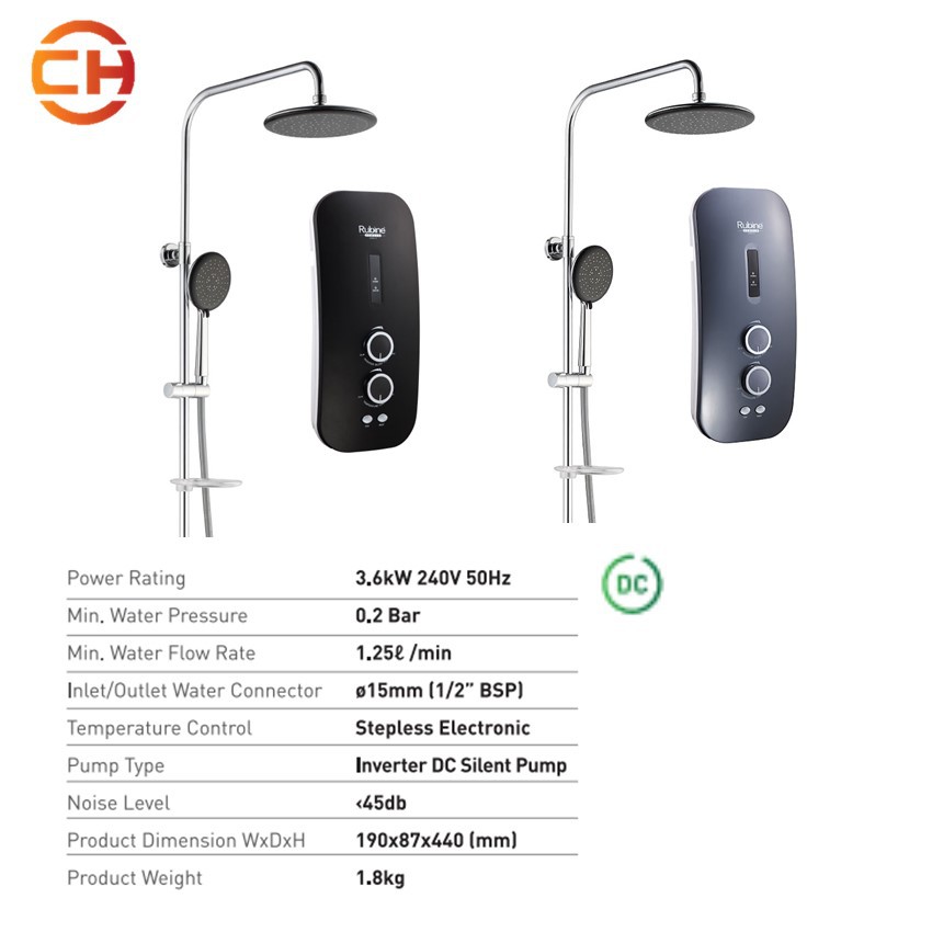 Rubine Rain Shower Set Water Heater Rwh Sse891d Rmp C W Dc Inverter Silent Booster Pump Matte Pewter Shopee Malaysia