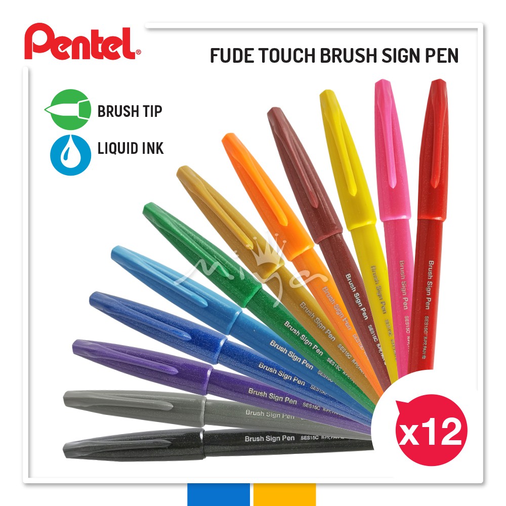 Australische persoon Afdaling Encommium Pentel SES15C Fude Touch Brush Sign Pen (12 colors SET) | Shopee Malaysia