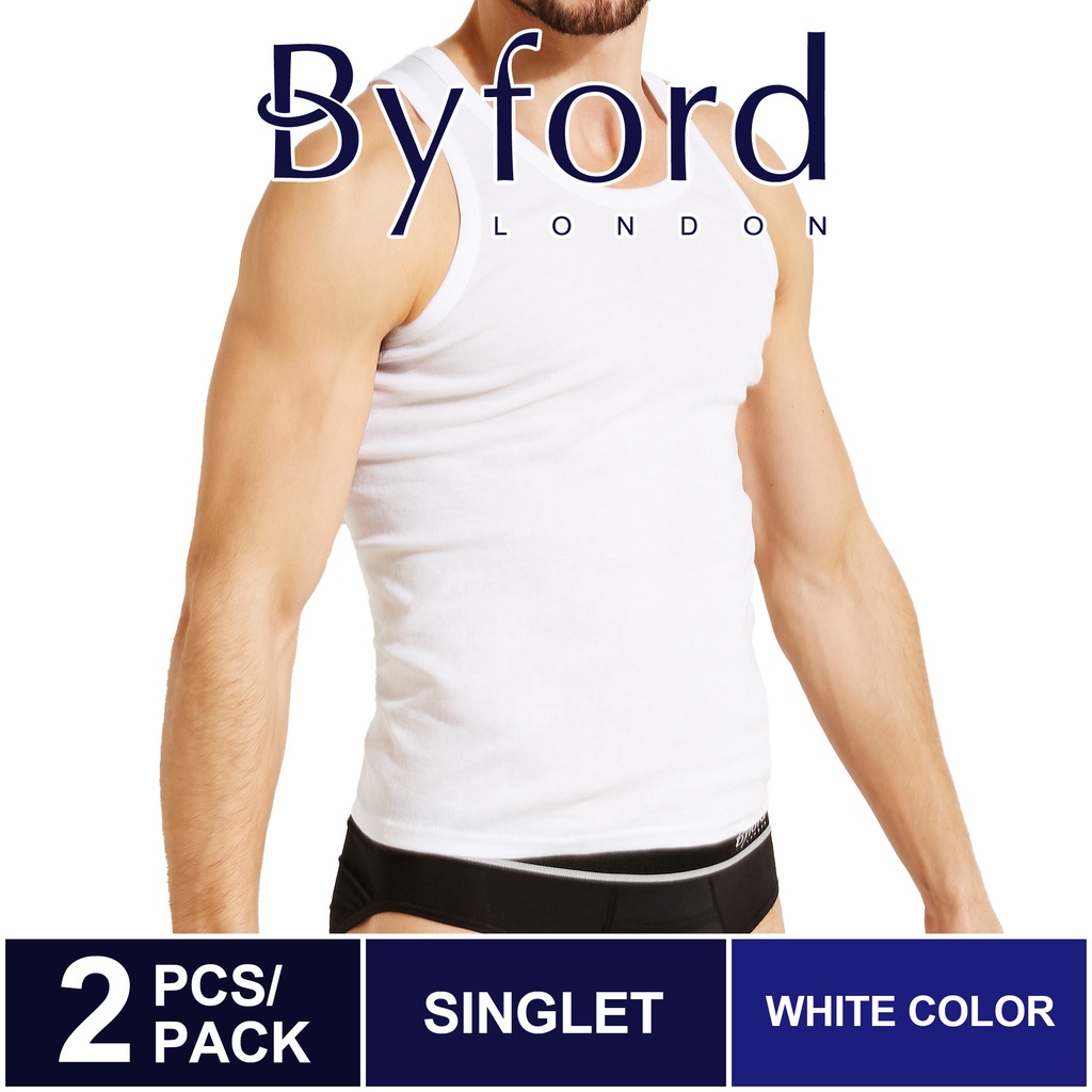 (2 Pcs) Byford Men 100% Cotton Sleeveless Singlet Assorted Colour ...