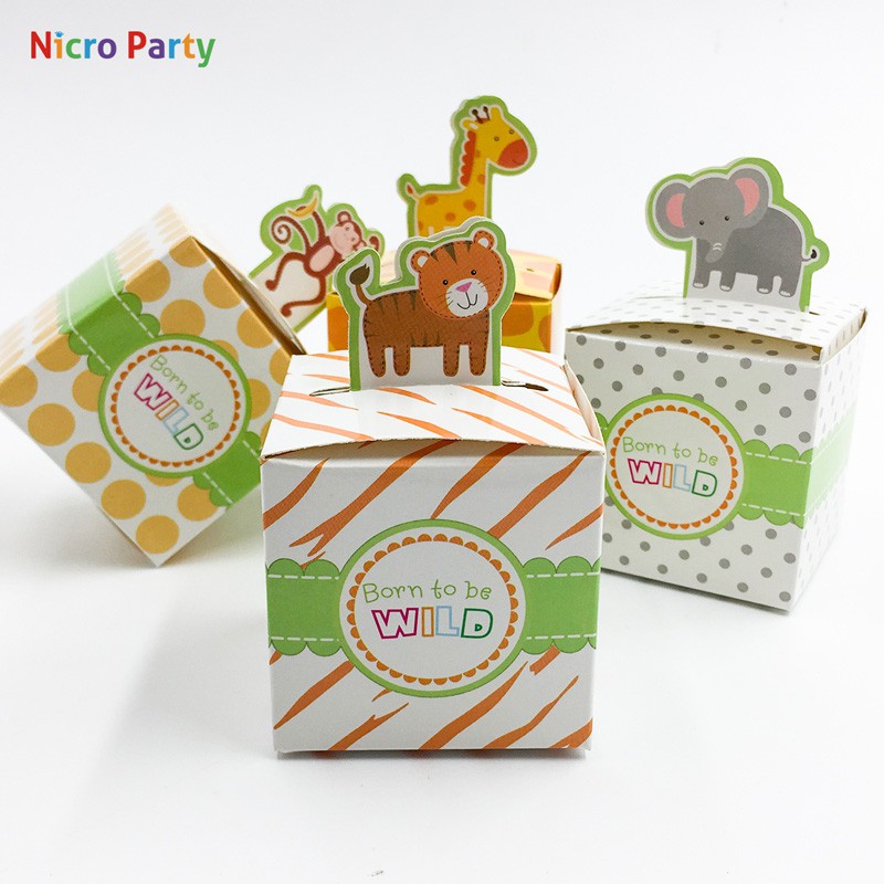 Nicro 5 Pcs Set 4 Styles Diy Safari Animal Candy Gifts Box Kids