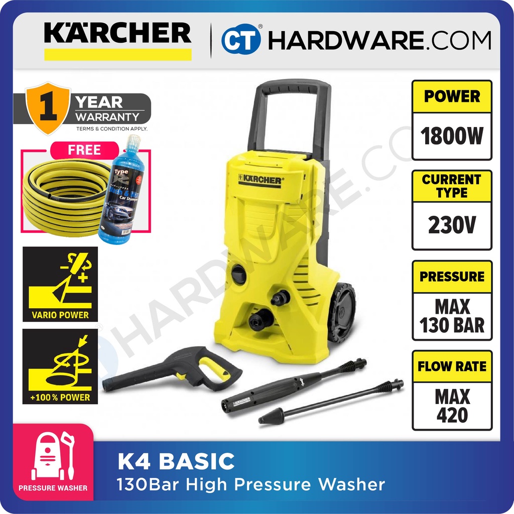 Karcher K4 Basic High Pressure Washer 130 bar (K4BASIC) Shopee Malaysia