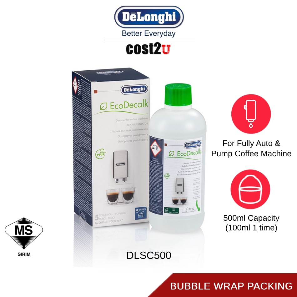 DeLonghi EcoDecalk Coffee Machine Descaler | DLSC500 DLSC200 Cleaning Solutions Descaler Coffee Machine Cleaner