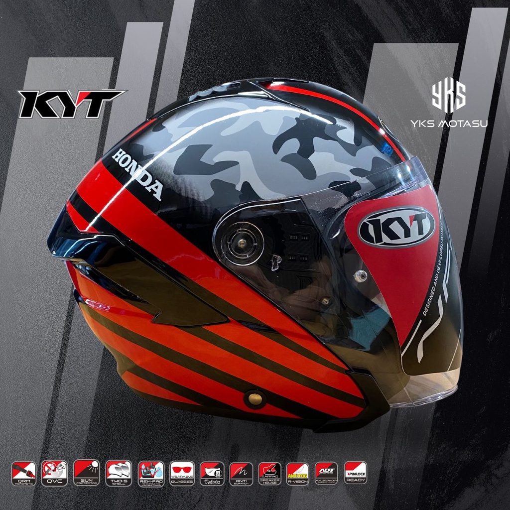 Kyt Nfj Honda Black Red Grey Double Visor Open Face Helmet Special Edition Shopee Malaysia