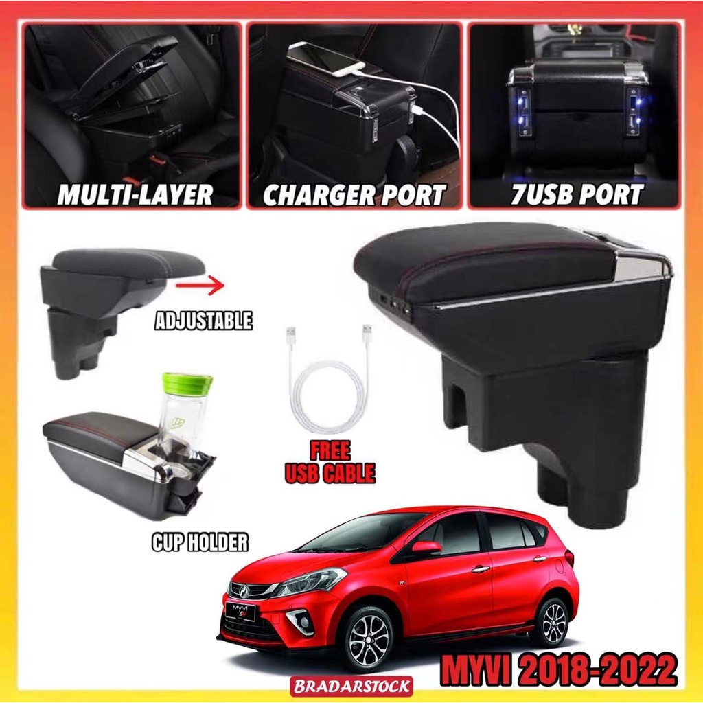 PERODUA MYVI ARMREST 20182022 Adjustable USB Charging Port With Cup Holder Multi Layer Myvi