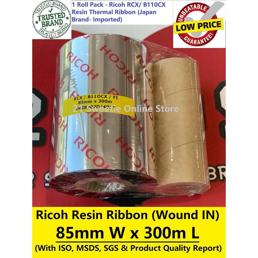 1 roll] Ricoh Resin Ribbon 85x300m Premium Thermal Transfer Japan B110CX  RCX Brand Barcode Printer Label Print Carbon | Shopee Malaysia