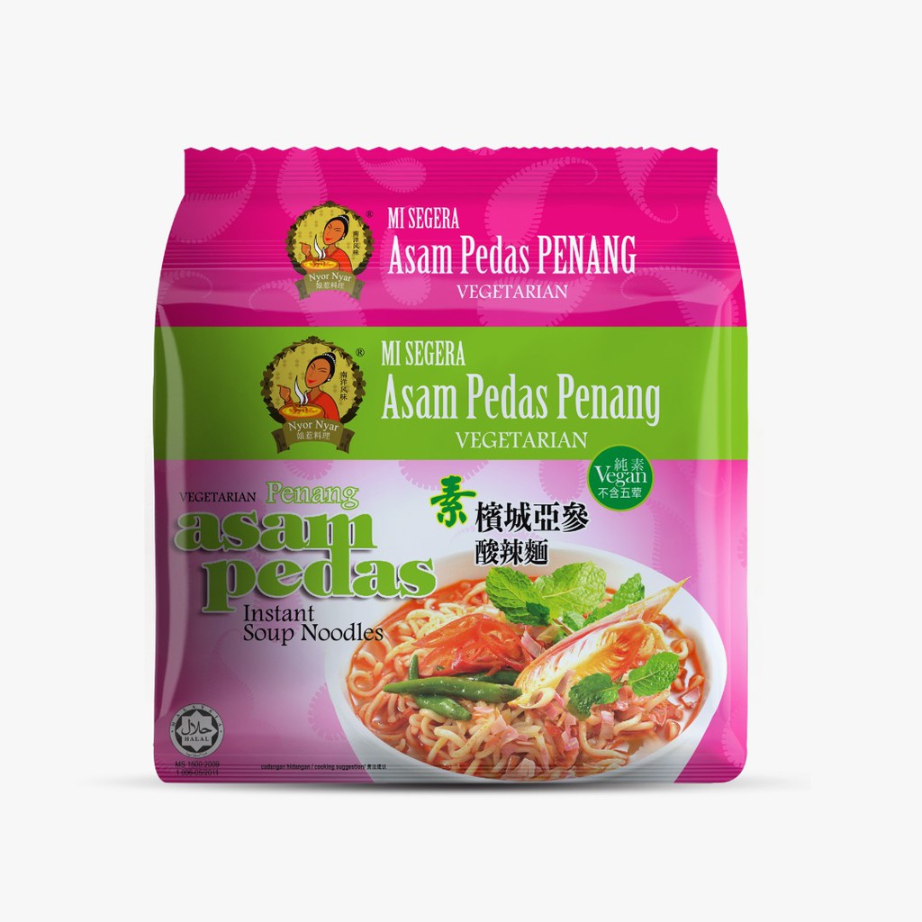 Nyor Nyar 娘惹料理 Vegetarian Penang Asam Pedas Noodle 素檳城亚参酸辣即食麵 105g x 4 servings