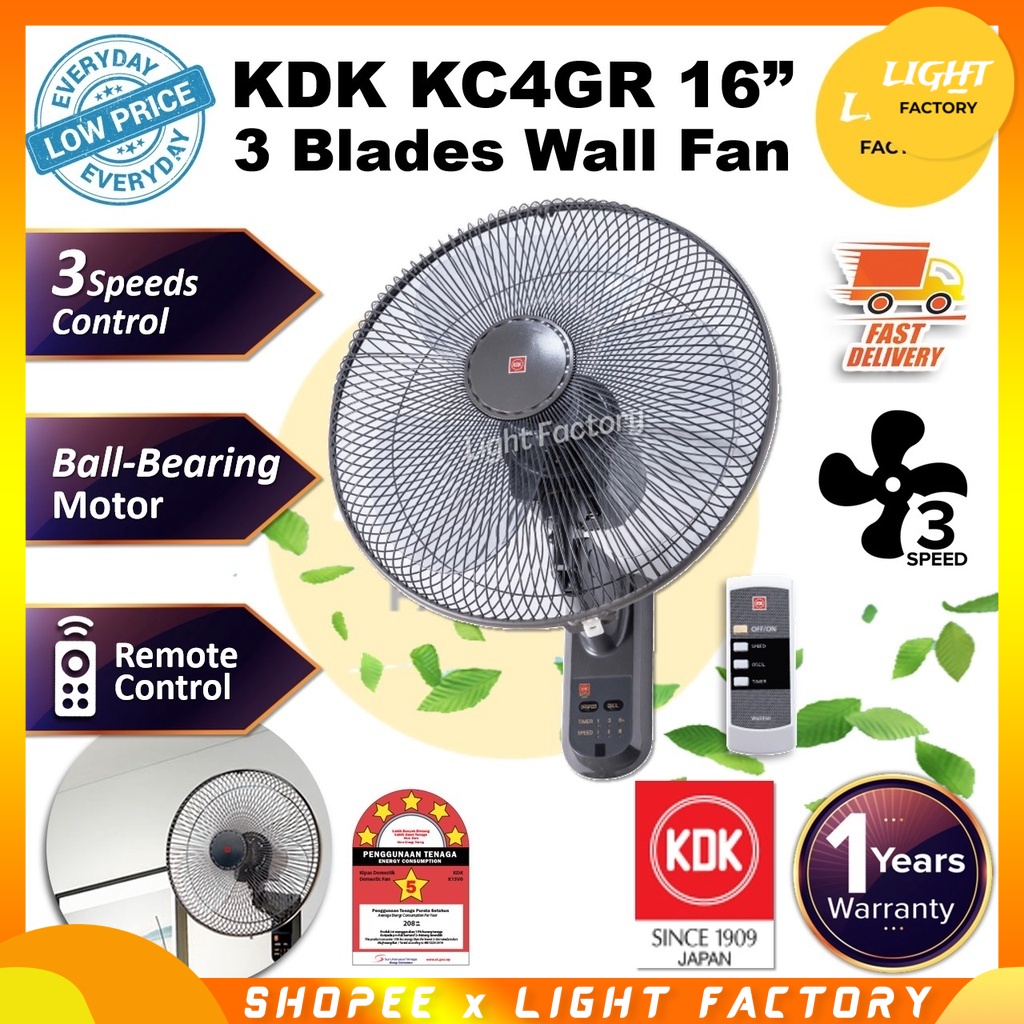 KDK KC4GR 3 Blades Remote Wall Fan PANASONIC FMU44R Wall Fan with
