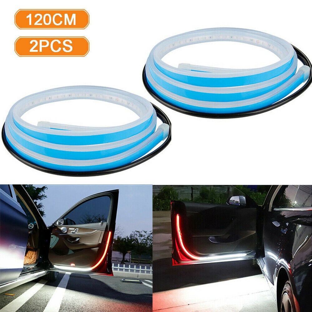 2pcs Universal Car Door Warning Lights Accessories 120cm 144 Led Double Color Flashing Strobe Interior Light Strip for Car Truck SUV Anti Rear-end Collision