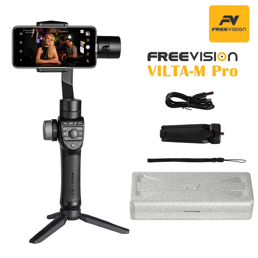 Double Wheel Freevision Vilta-M Pro 3-Axis Handheld Stabilizer Gimbal for iPhone Samsung Wireless Charging Mark A//B Focus Point Setting Premium Stability Performance