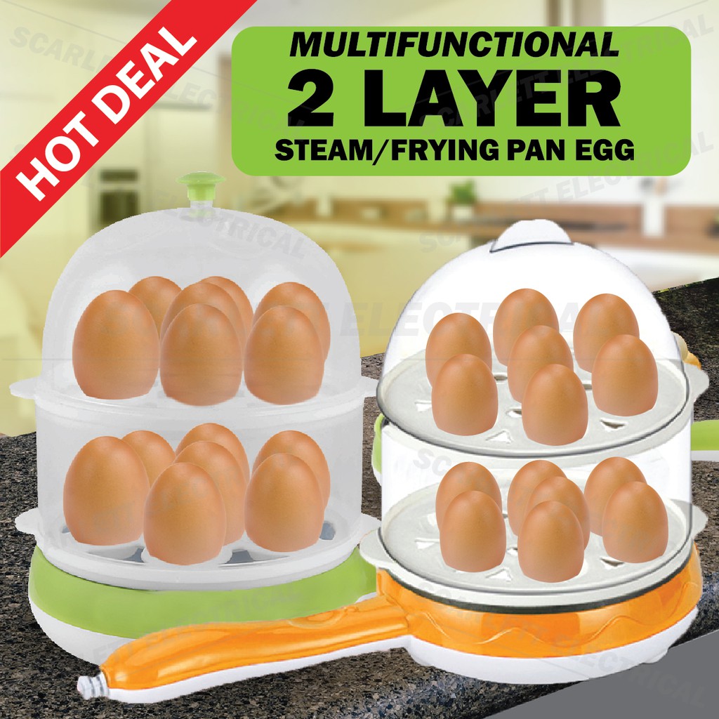 Multifunctional Double Layer Mini Electric Frying Pan Egg Grill Steam/Periuk Mengukus Telur