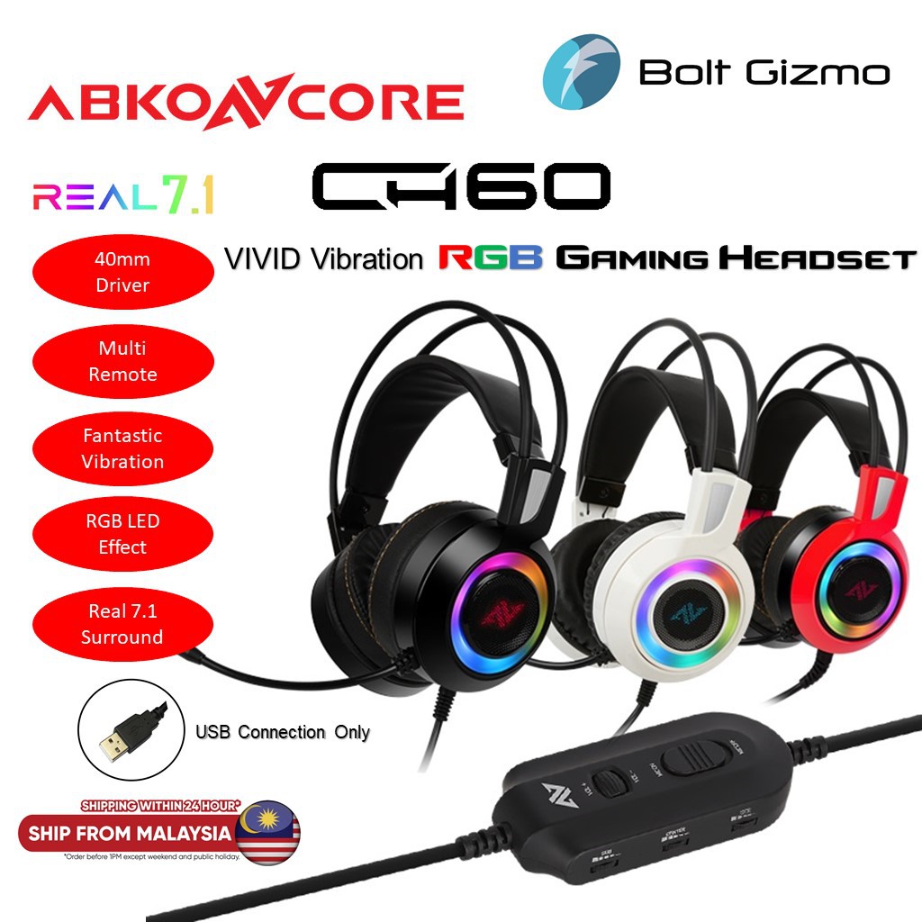 ABKONCORE CH60 VIVID Vibration REAL CH7.1 RGB Gaming Headset