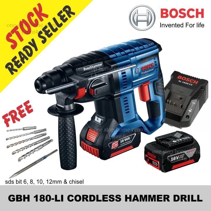 Bosch Gbh 180 Li Cordless Hammer Drill Free Sds 6 8 10 12mm Bit