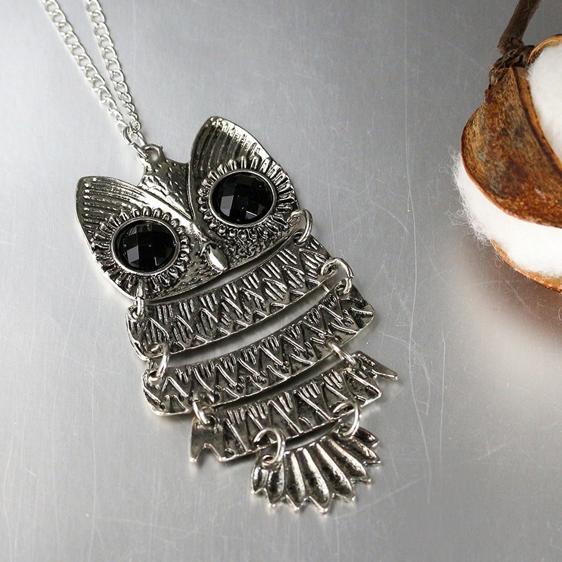 Femme Fille Vintage Hibou Mignon Pendentif Long Pull Cha Ne De