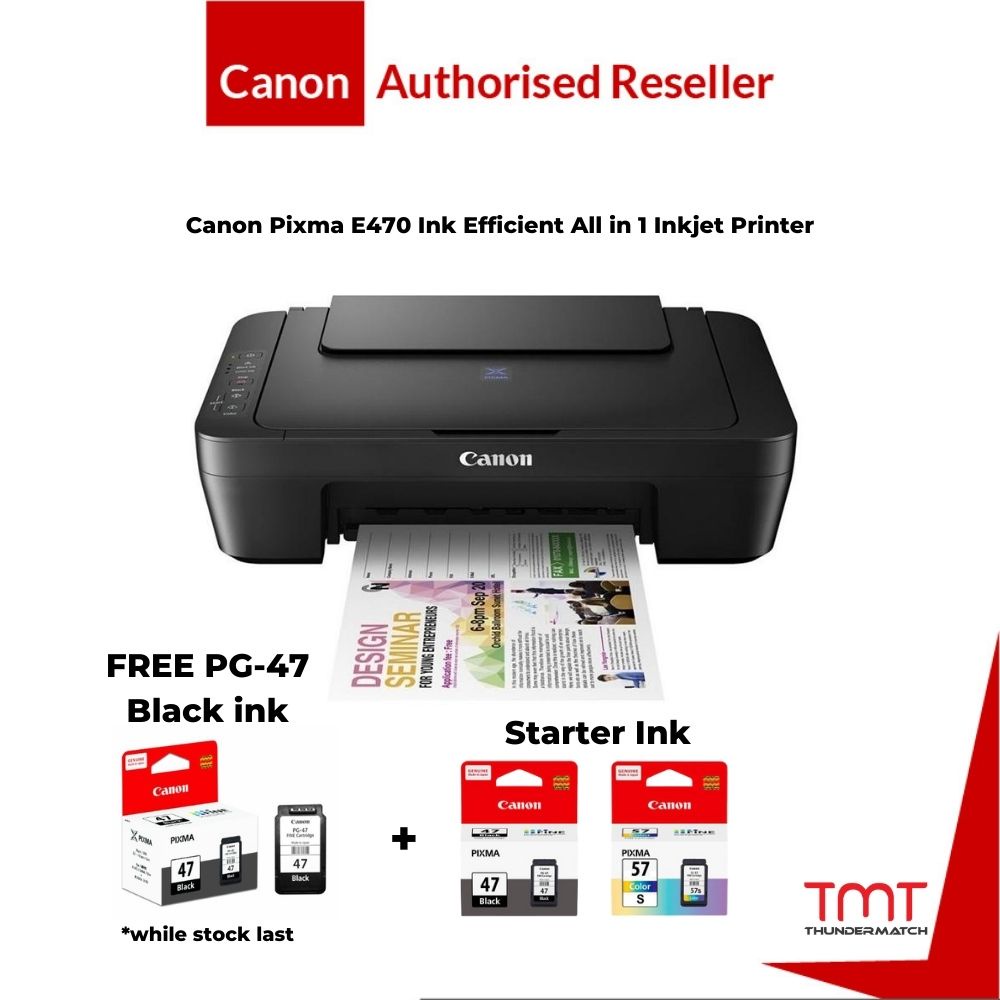 Canon Pixma E470 Ink Efficient All in 1 Inkjet Printer BLACK + FREE PG