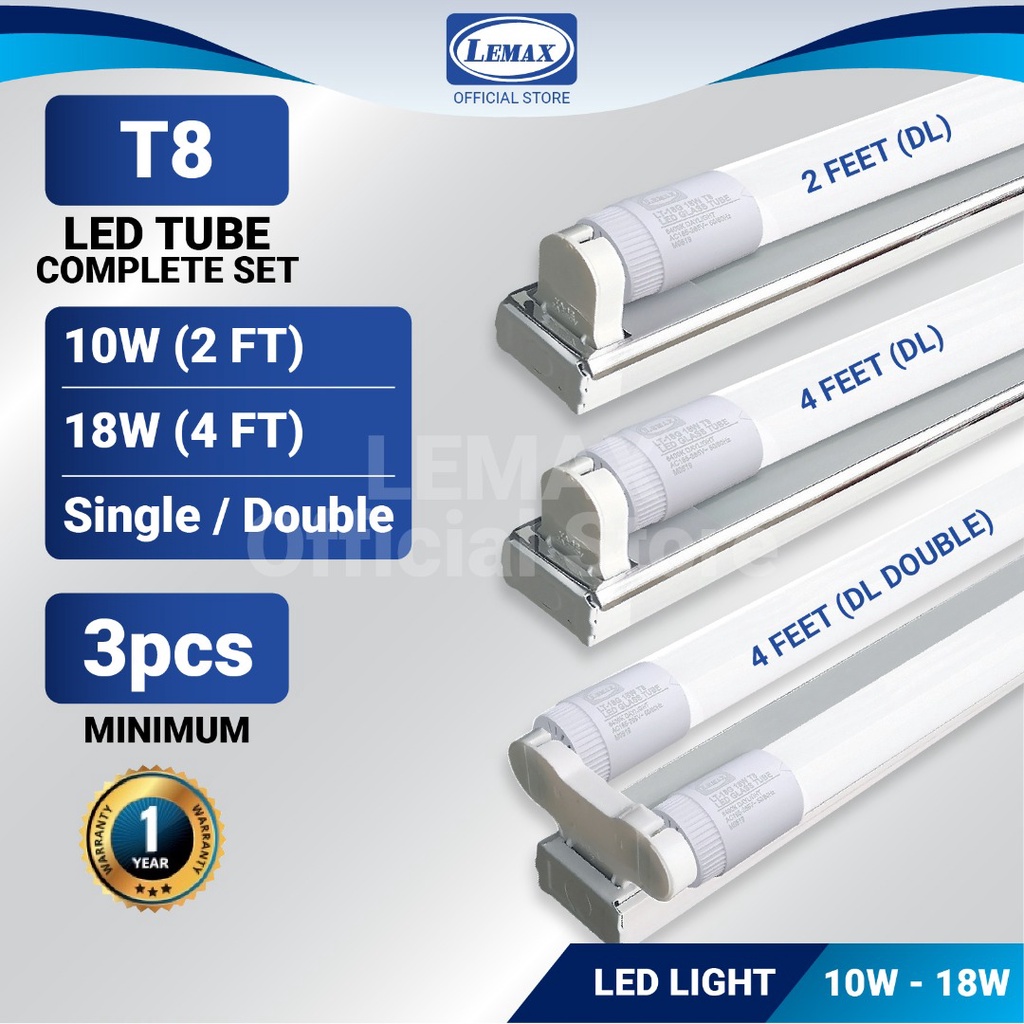 LEMAX T8 LED TUBE Complete Set (2FT/4FT) Lampu Kalimantang Bulb Siling