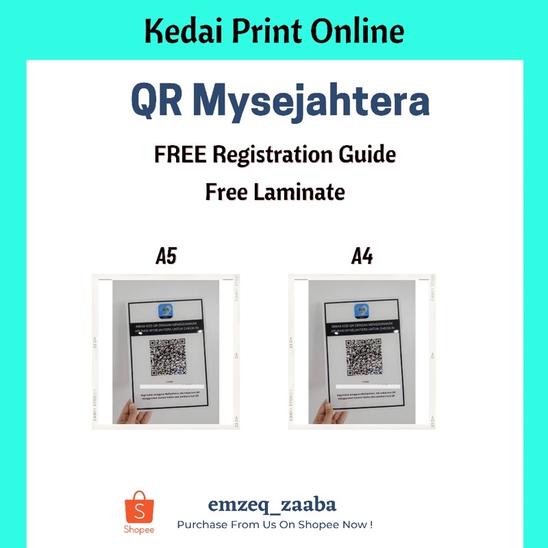 QR Code Mysejahtera A4 A5 Size Laminate or Sticker Shopee Malaysia