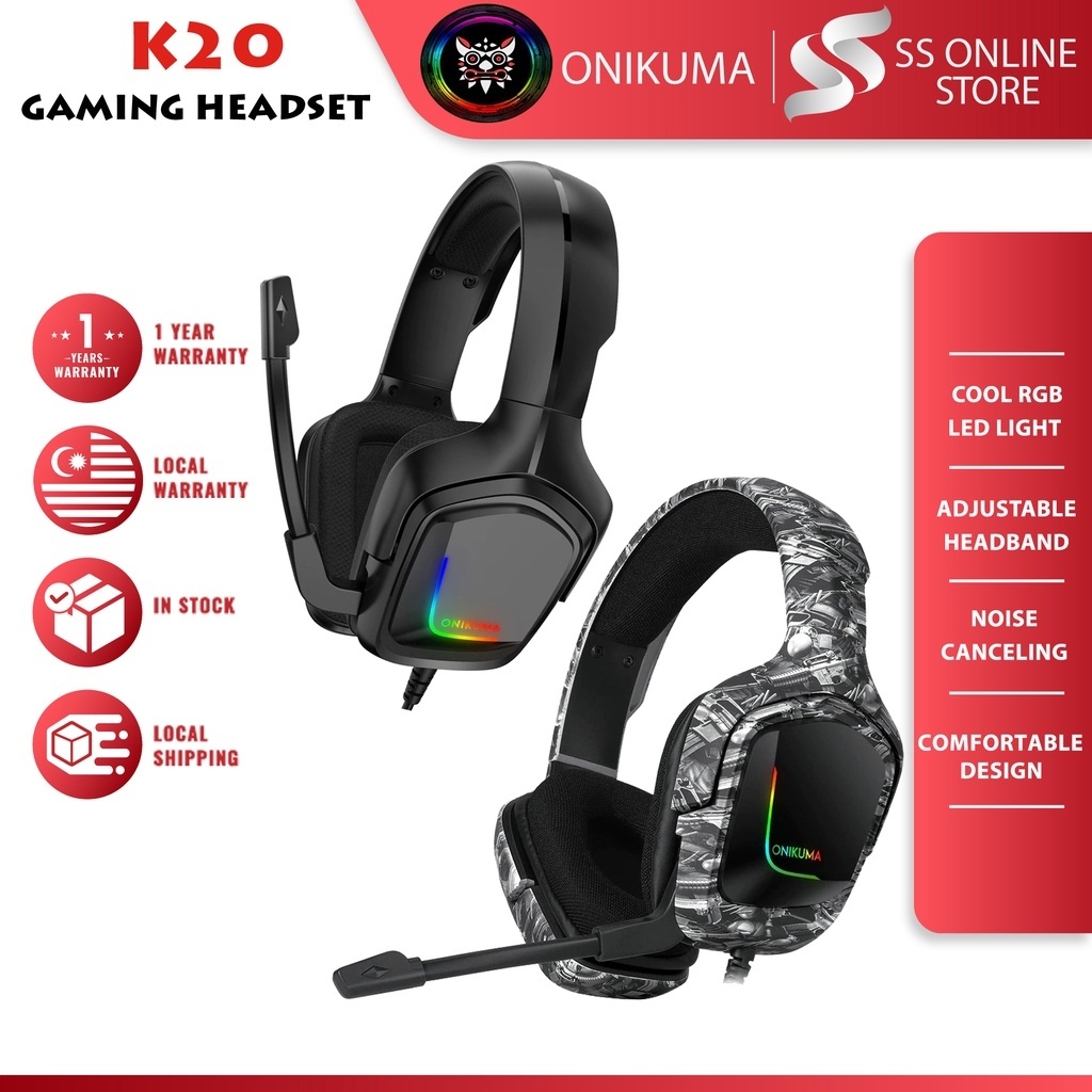 [SS ONLINE STORE] ONIKUMA K20 RGB Headphone Gaming Headset Lighthing Effect Earphone Gaming