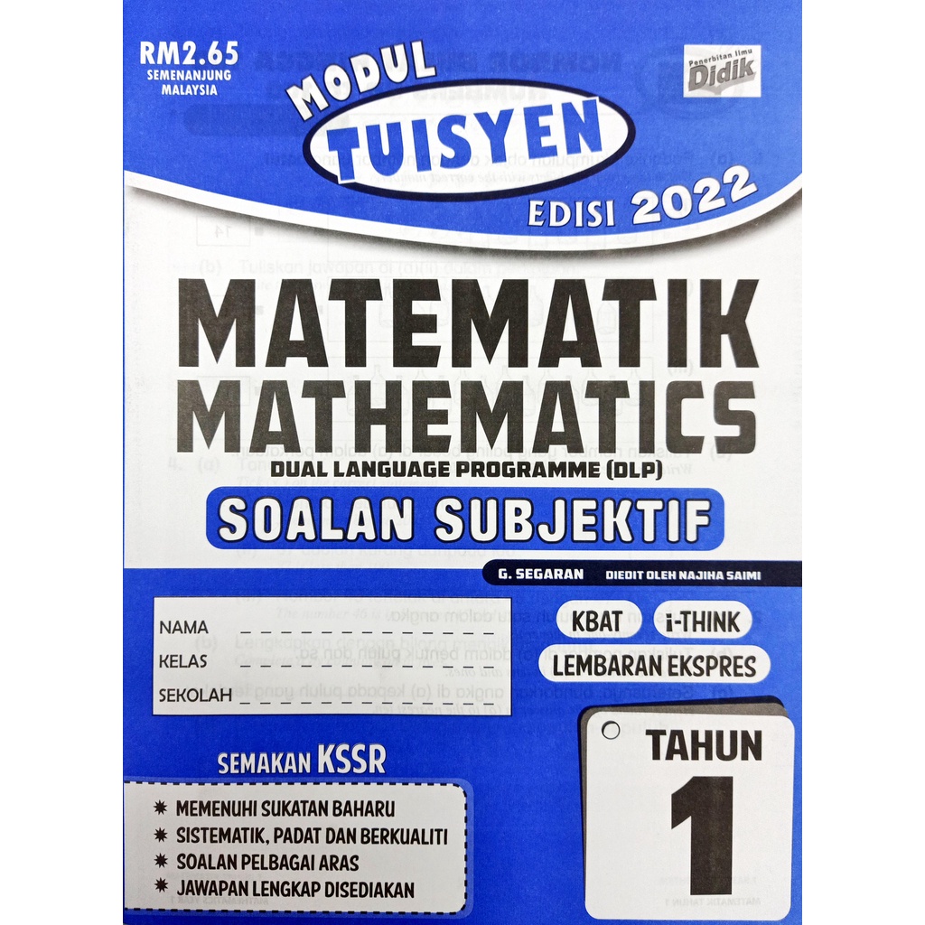 Buku Latihan Modul Tuisyen Matematik Dlp Kssr Tahun 1 2 3 4 5 Edisi 2022 Objektif Subjektif Shopee Malaysia