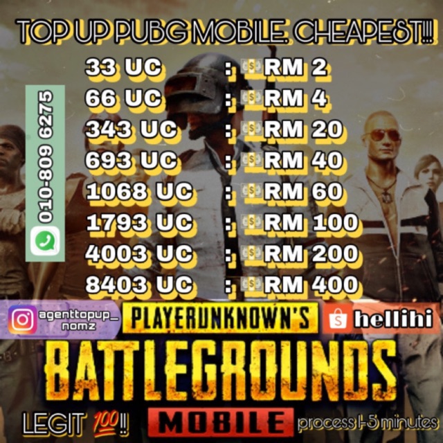 Topup Uc Unknown Cash Player Pubg Cheapest Malay Region Only Shopee Malaysia