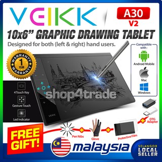 [Ready Stock] VEIKK A30 V2 10x6 inch Graphic Drawing Tablet for PC & Android Mobile Phones Free OTG Adapter