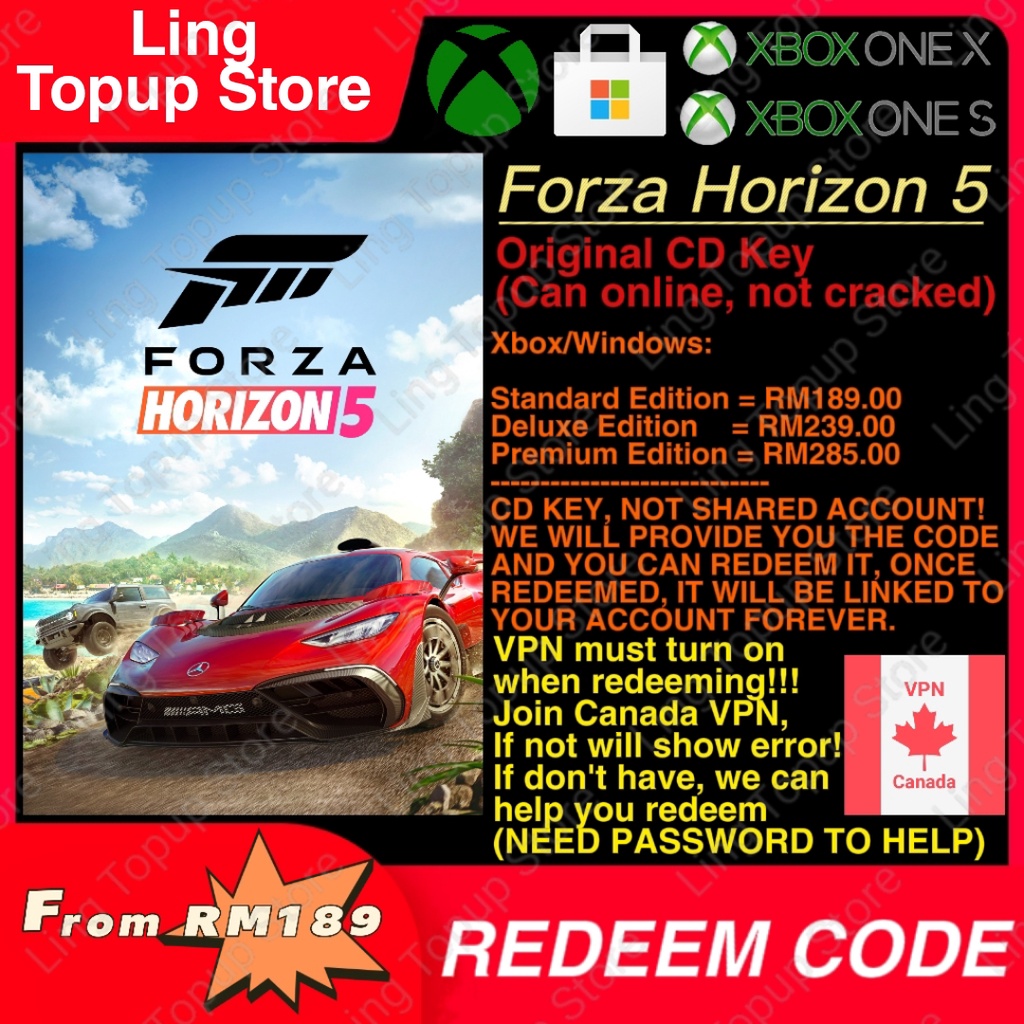 ONLINE GAME] Forza Horizon 5 XBOX WINDOWS XBOX SERIES | STANDARD PREMIUM  DELUXE | OFFICIAL KEY | CDKEY | ORIGINAL | Shopee Malaysia