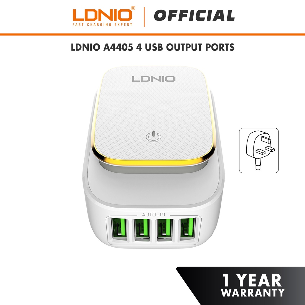 LDNIO A4405 LED Touch Lamp Dual USB Output Port Auto ID USB Charger (4.4A)