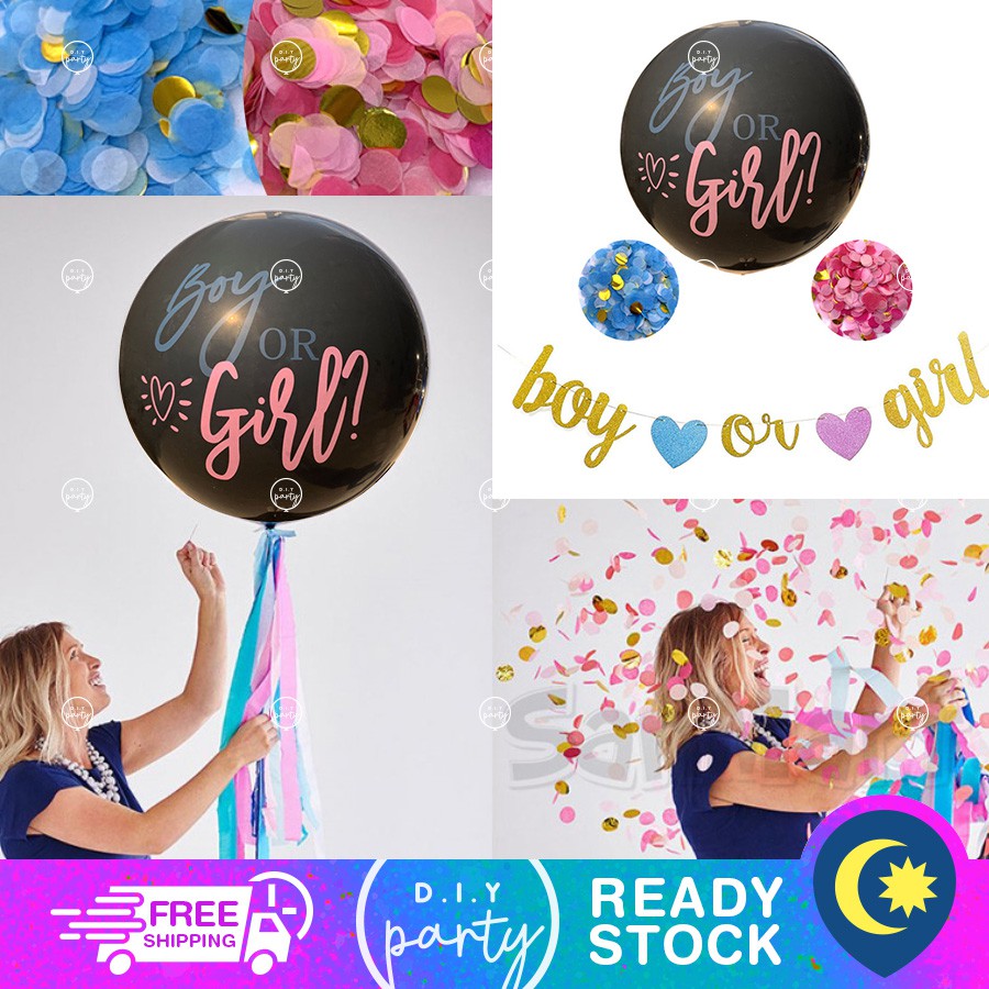 36inch/91cm Big Black Balloon Confetti Gender Reveal Baby Boy Girl Birthday Party Pink Blue Gold