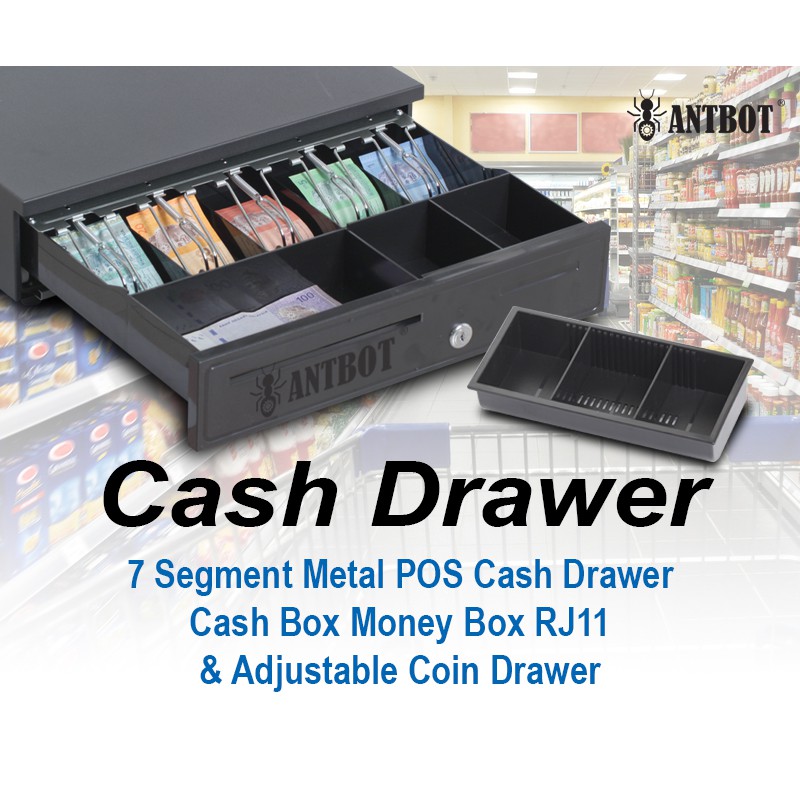 5 Segment Metal POS Cash Drawer Cash Box Money Box RJ11 & Adjustable