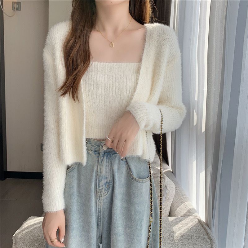Set cardigan crop knit tank top outer korean fashion outerwear premium thick trendy viral adult women beautiful teenage girls quality korean style