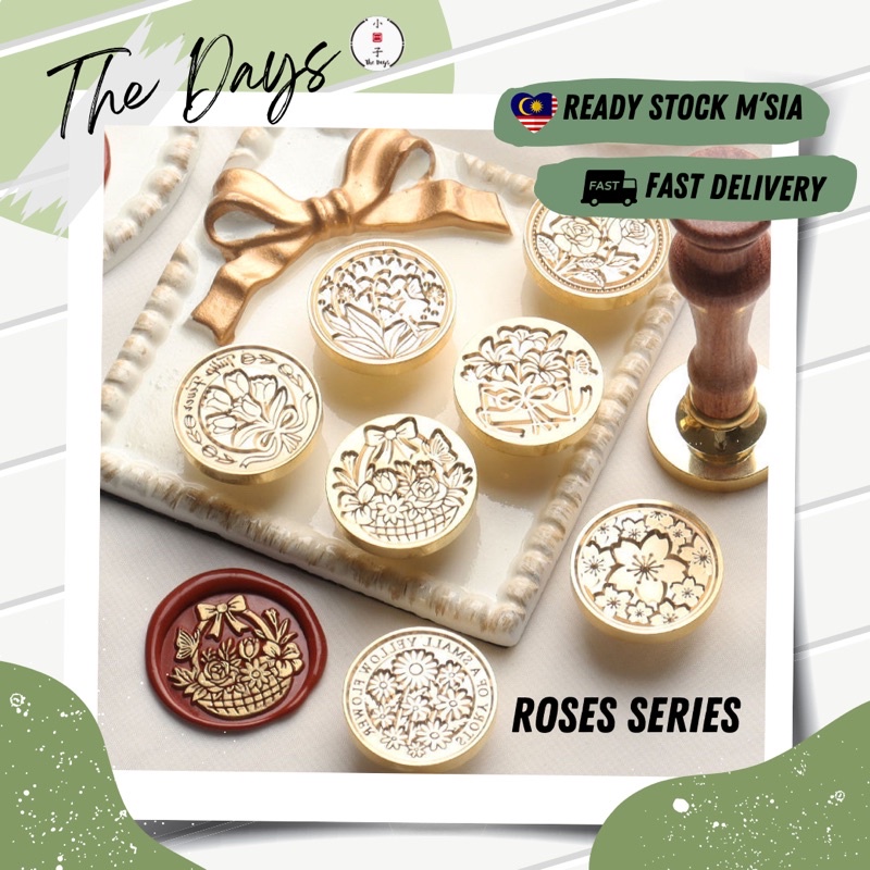 THE DAYS Retro Antique Wax Seal Stamp with Wooden Handle ROSES Series Wax Sealing Stamps DIY Wedding Envelope WX-RS