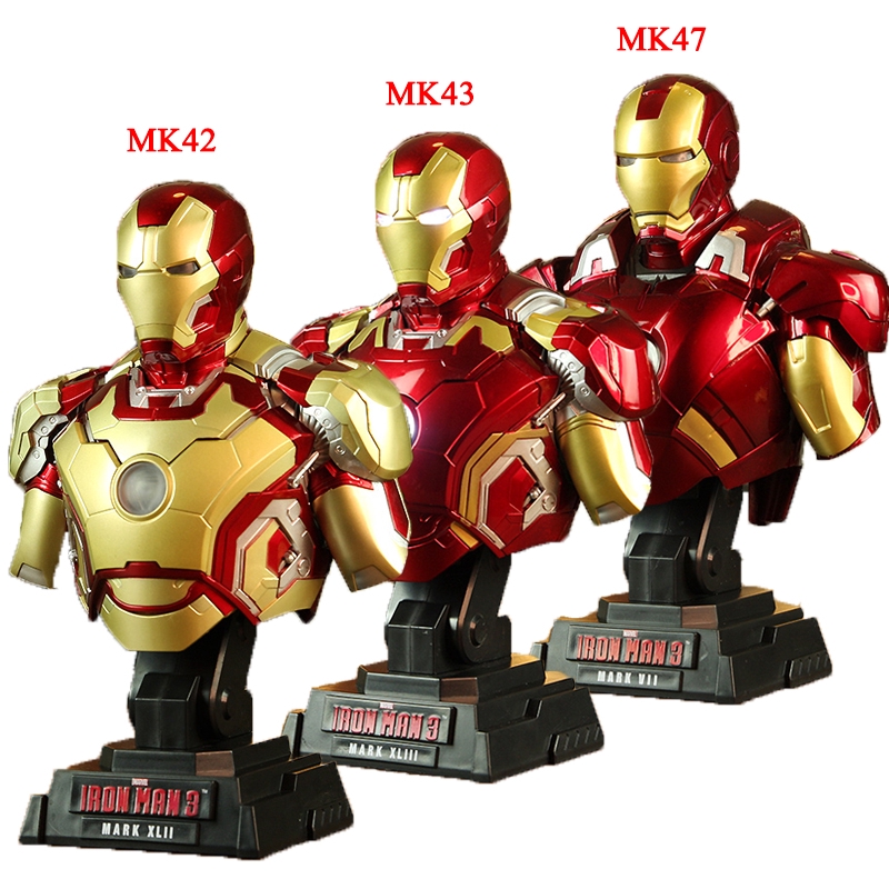 1/4 Scale 9" The Avengers Iron Man MK43 MK42 Bust Statue Light Up Action Figure 