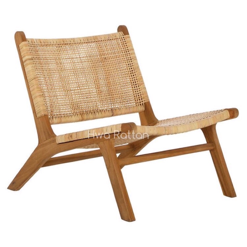 Rattan lounge relax chair designer furniture premium cafe hotel resort deco wood chair armless kerusi anyaman rotan kayu