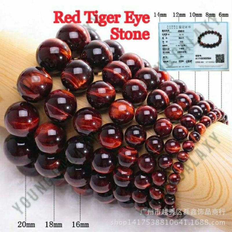 Bracelet Red Tiger Eye Natural Gelang Mata Harimau Merah Asli