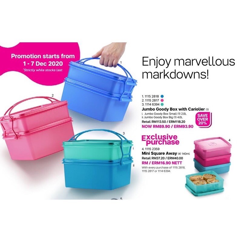 READY STOCK Tupperware Jumbo Goody Box With Cariolier