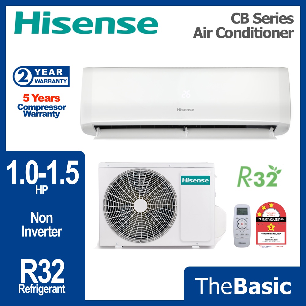 HISENSE 1.0HP/1.5HP AirCond R32 Non Inverter Multiple Purification Air Conditioner (AN09CBG