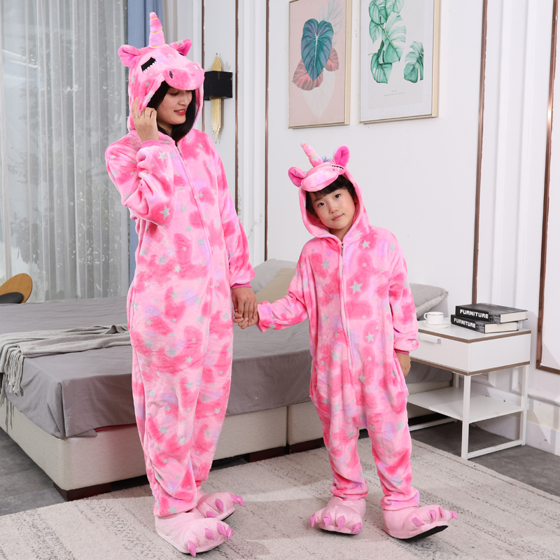 Cute Closed Eyed Unicorn TianMa Cartoon Hooded Women Pajamas Pyjama Flannel Long Sleeve Baju Tidur Perempuan Set Onesies