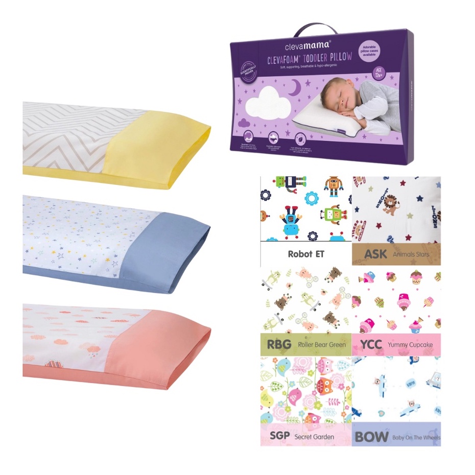 Clevamama Toddler Pillow or Pillowcase (Coral / Blue / Yellow) Size