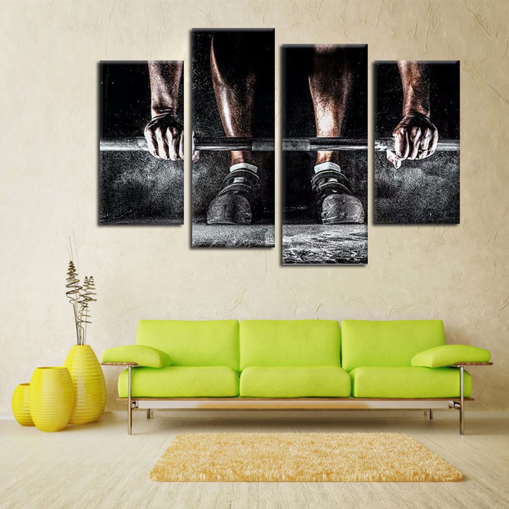 4 Panels Weight Lifting Oil Painting Wall Pictures Oil Drawing