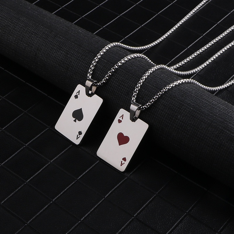 Titanium steel necklace poker card hearts spades A Love Pendant fashion men's and women's Pendant Long sweater chain lovers accessories